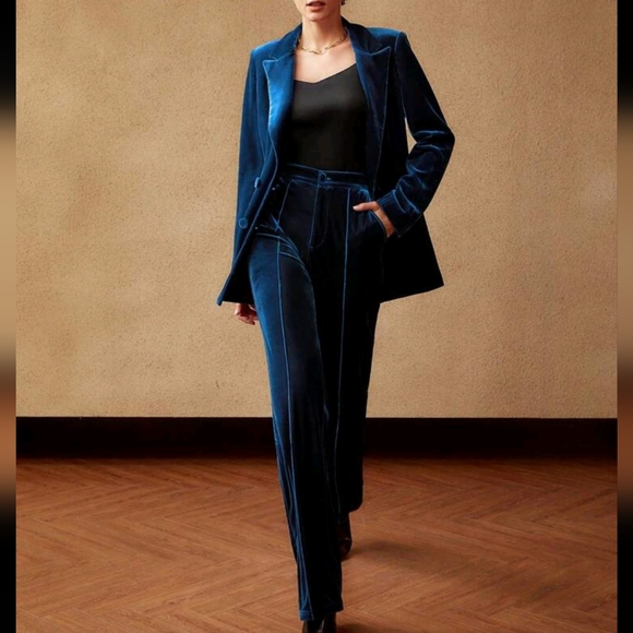 Women's Velvet Pantsuit Jacket Women Fashion Long Sleeve - Picture 9 of 11